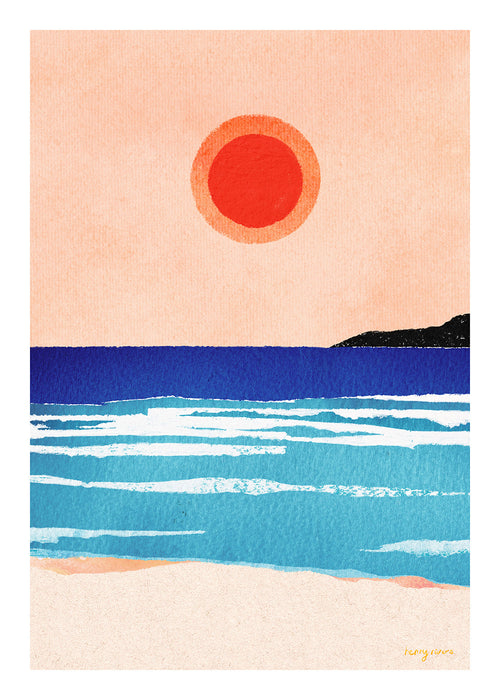 Landschap kunst: minimalistische zonsopgang boven de oceaan