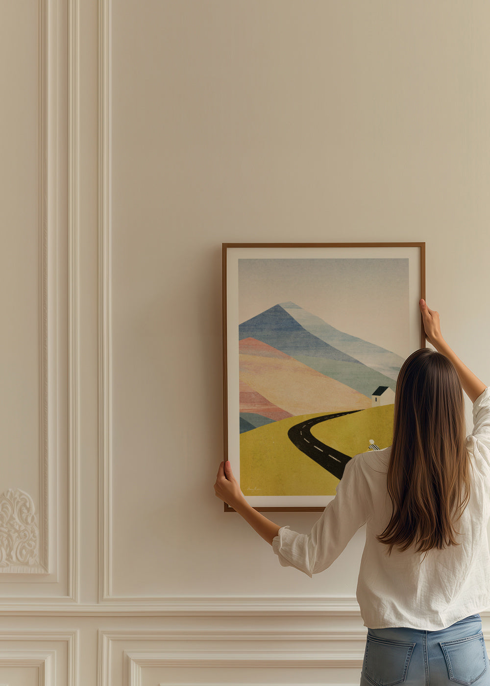 Cycling in the mountains - Framed poster in an interior