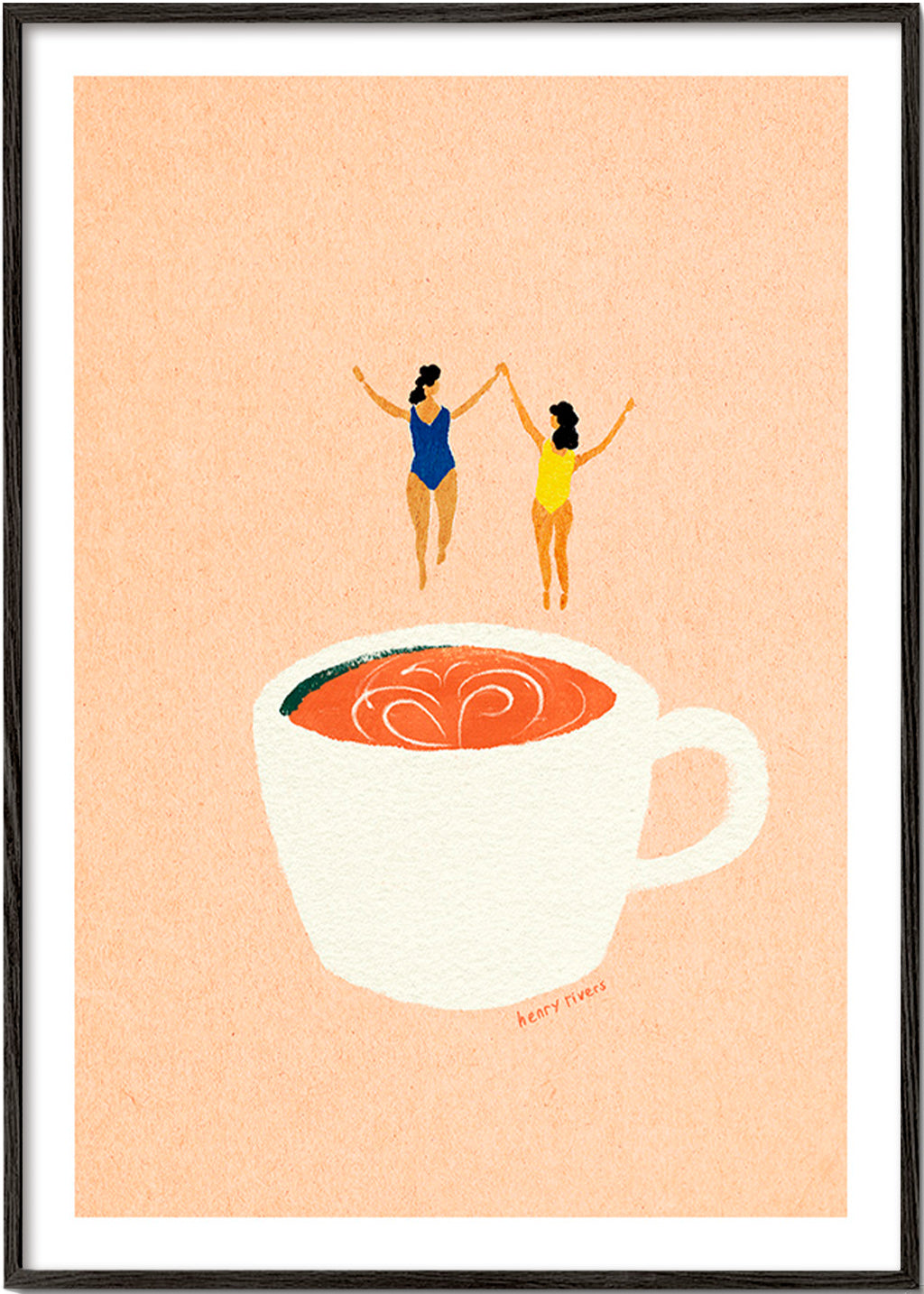Keuken kunst met kop en zwemmers – Black Frame