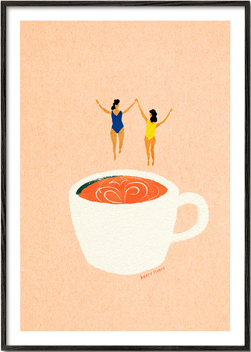 Keuken kunst met kop en zwemmers – Black Frame