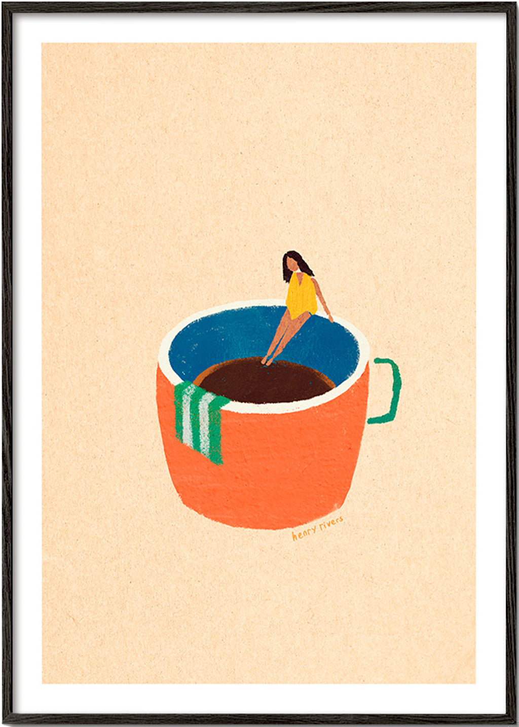 Keuken kunst met geillustreerde koffiekop en figuur – Black Frame