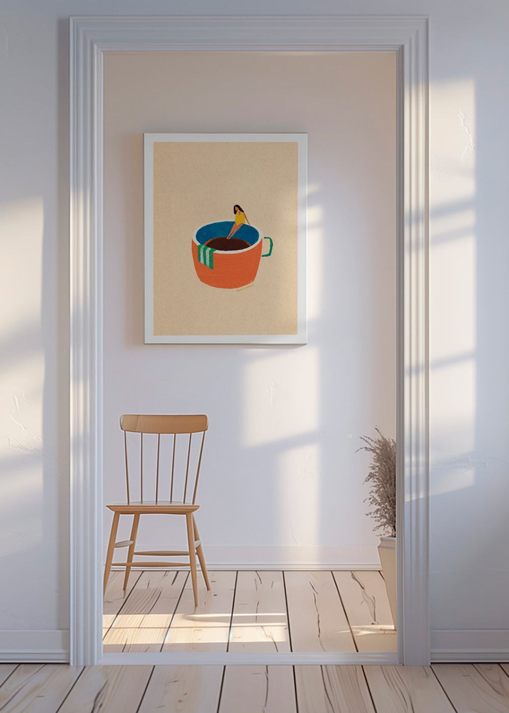 Keuken kunst met geillustreerde koffiekop en figuur – Canvas