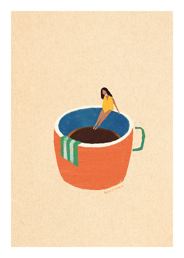 Keuken kunst met geillustreerde koffiekop en figuur