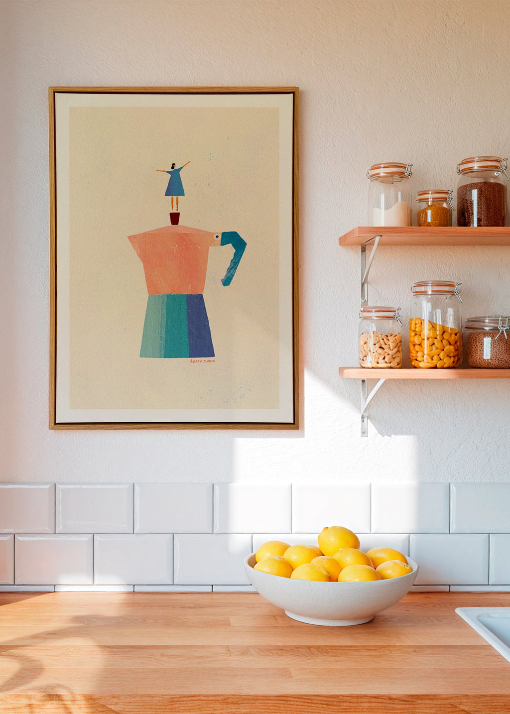 Keuken kunst met speelse moka-silhouet – Canvas1