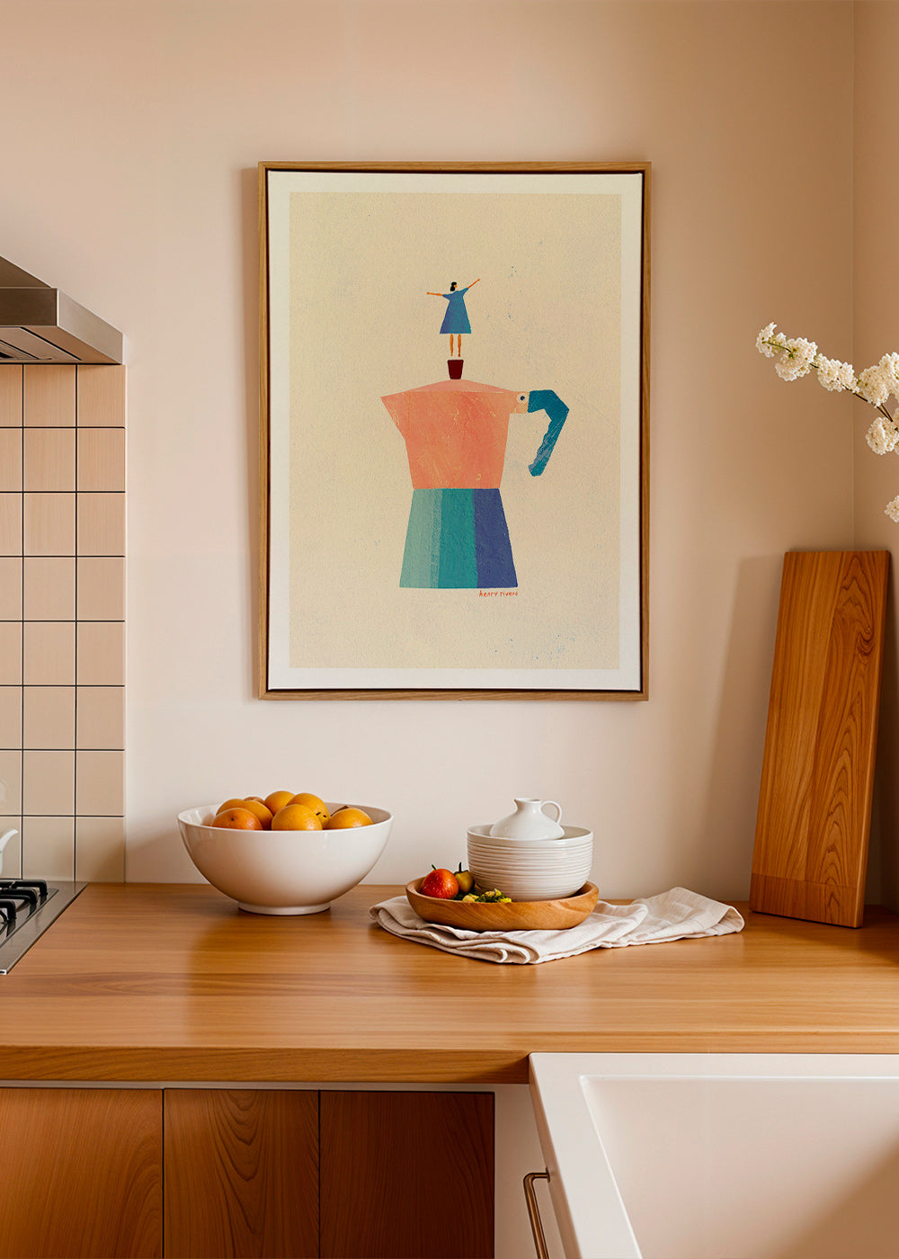 Keuken kunst met speelse moka-silhouet – Canvas2