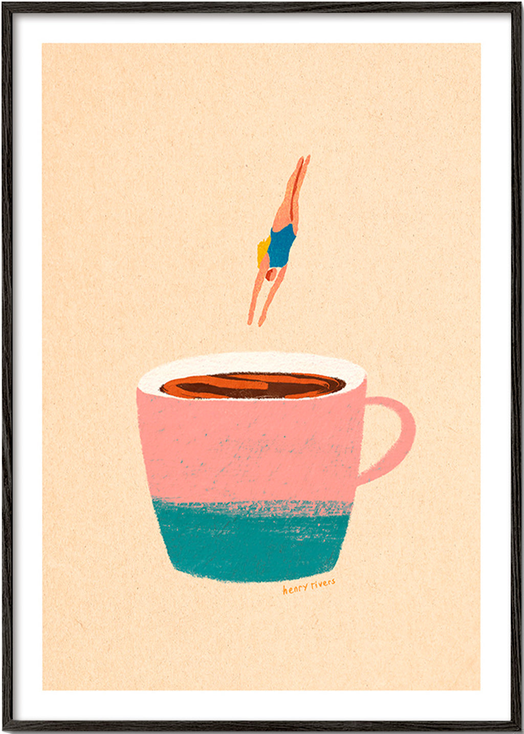 Keuken kunst met roze kop en duiker – Black Frame