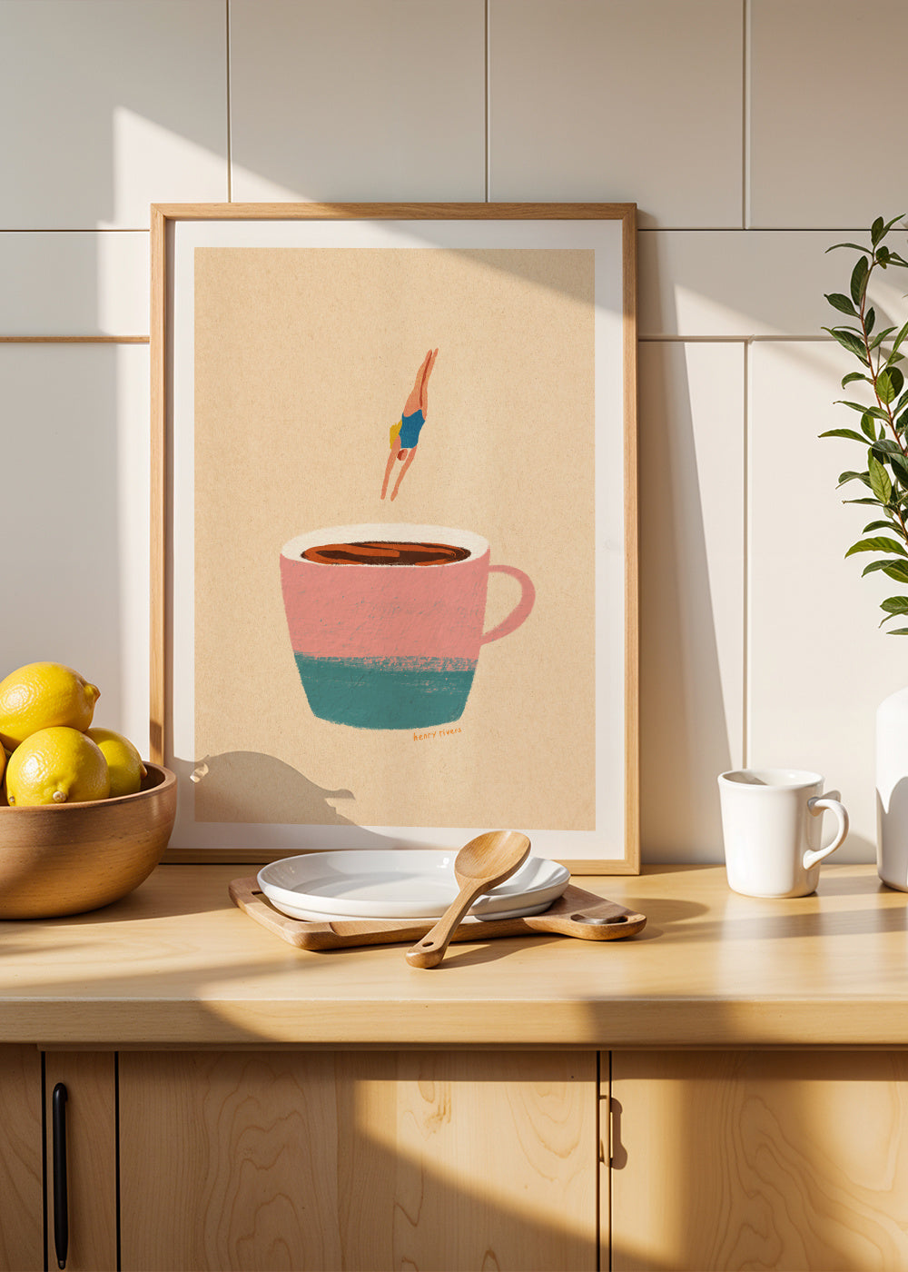 Hello Coffee - Framed poster in an interior