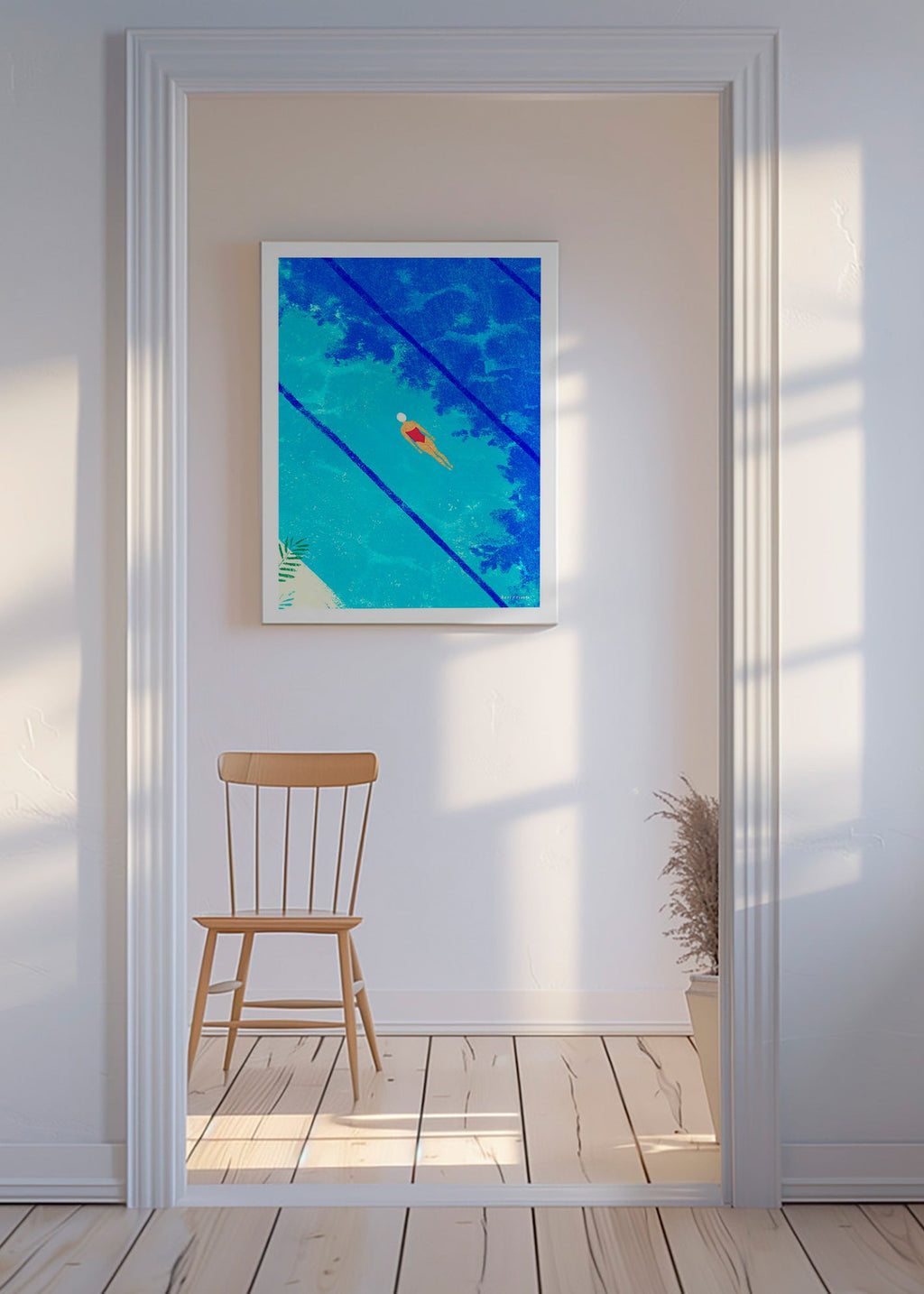 Illustratie zwemmer in zwembad – Canvas