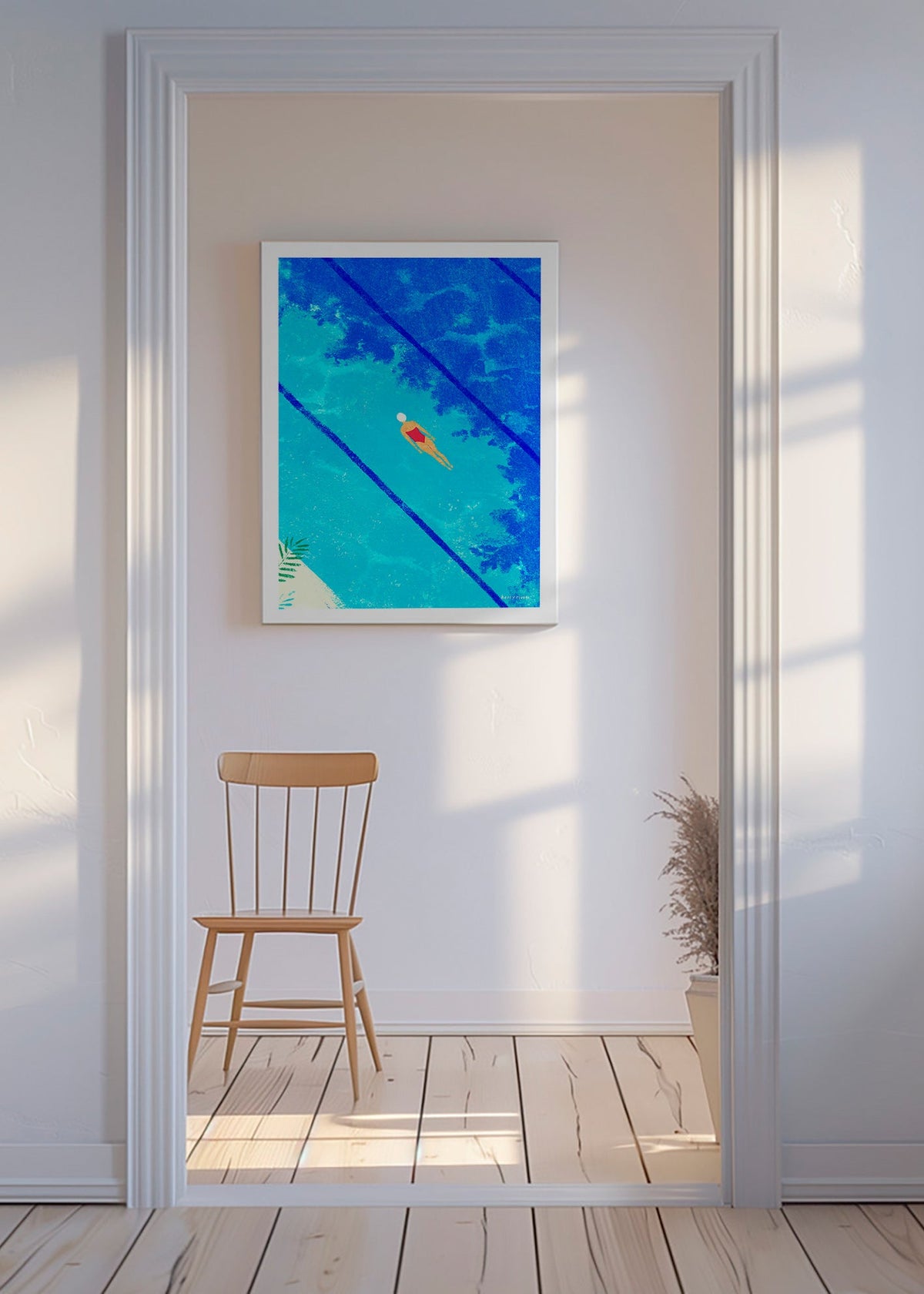 Illustratie zwemmer in zwembad – Canvas