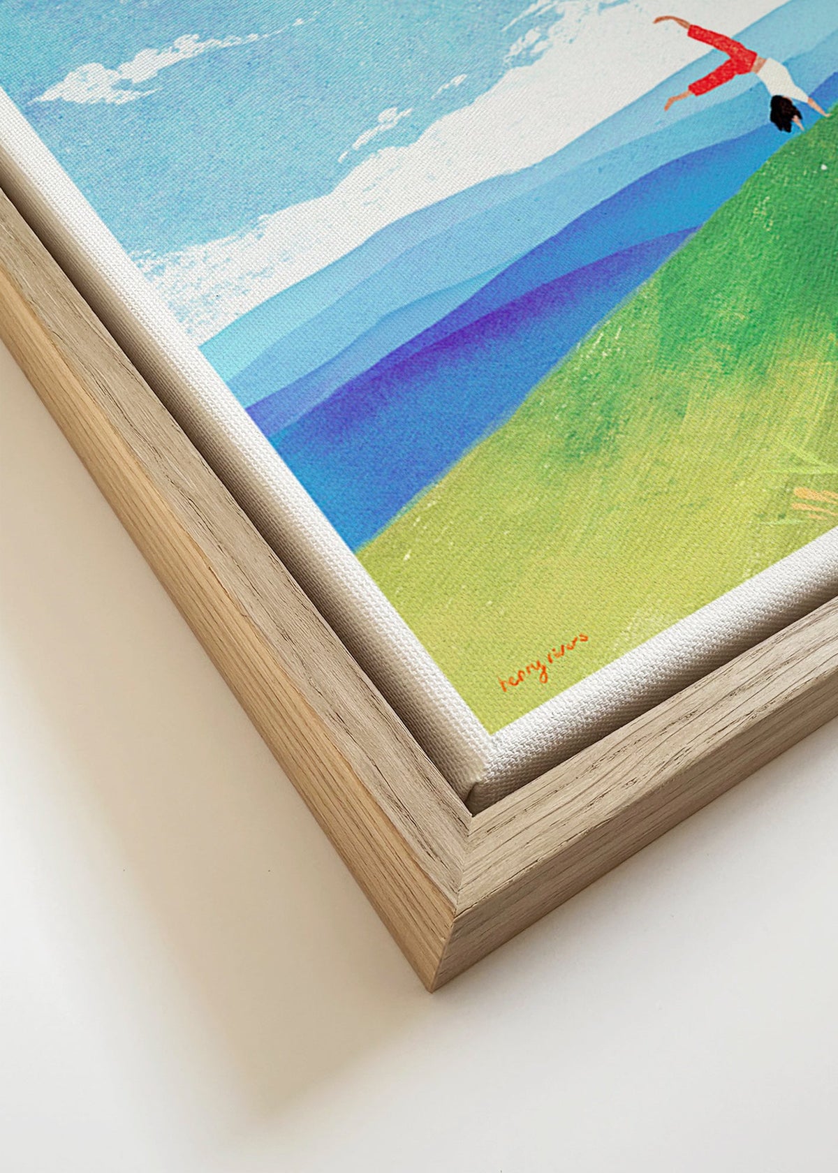 Landschap kunst met handstand op heuvel – Canvas detail