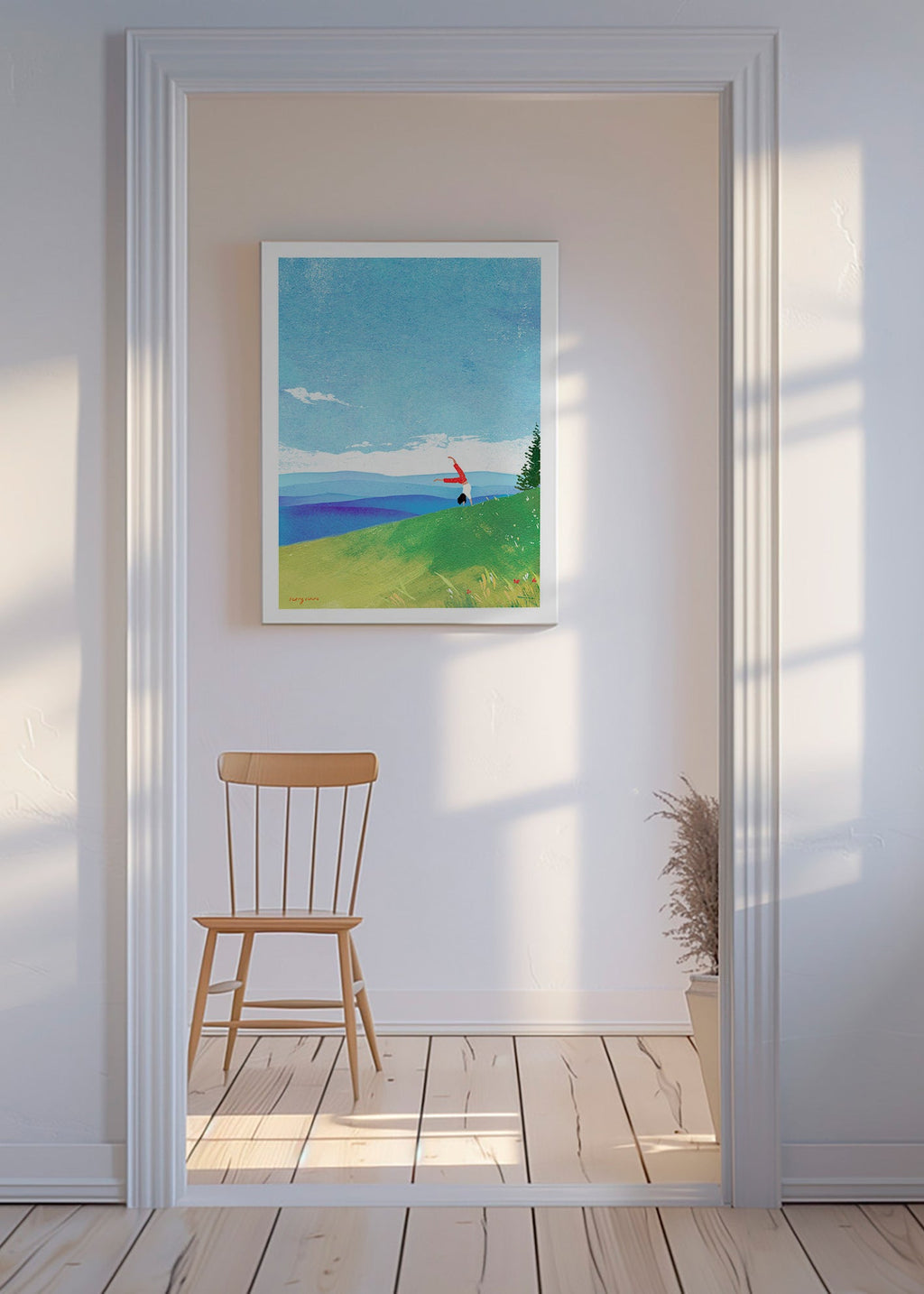 Landschap kunst met handstand op heuvel – Canvas