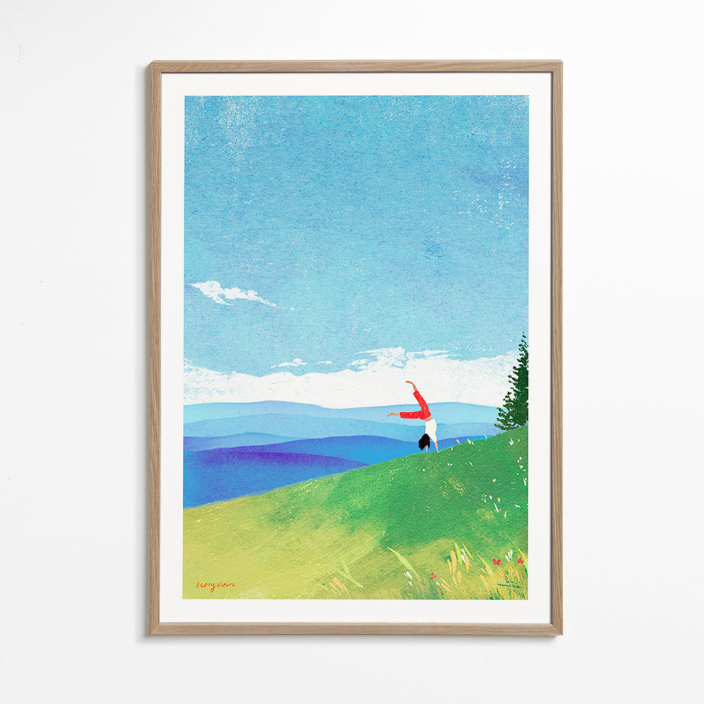 Landschap kunst met handstand op heuvel – Oak Frame