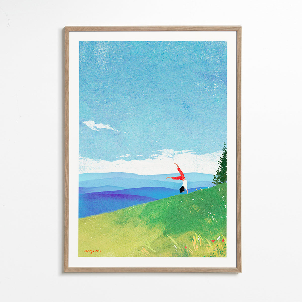 Landschap kunst met handstand op heuvel – Oak Frame