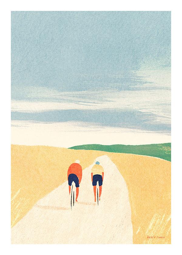 Sportkunst: twee fietsers op een landweg