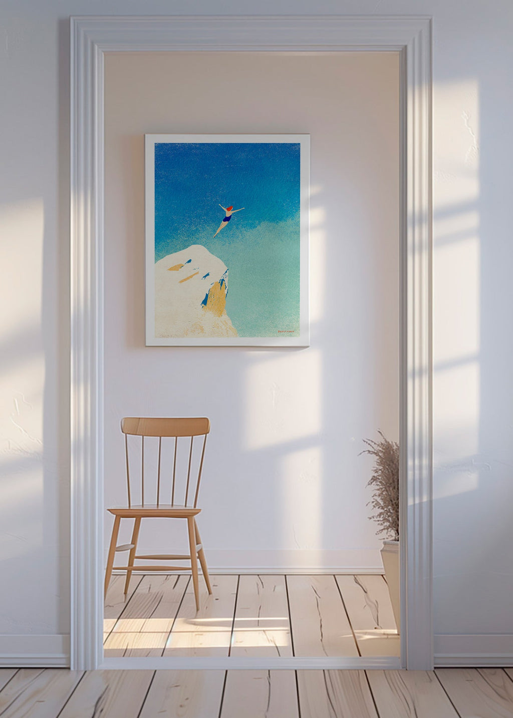 Illustratie: kliffen-duik tegen uitgestrekte blauwe lucht – Canvas