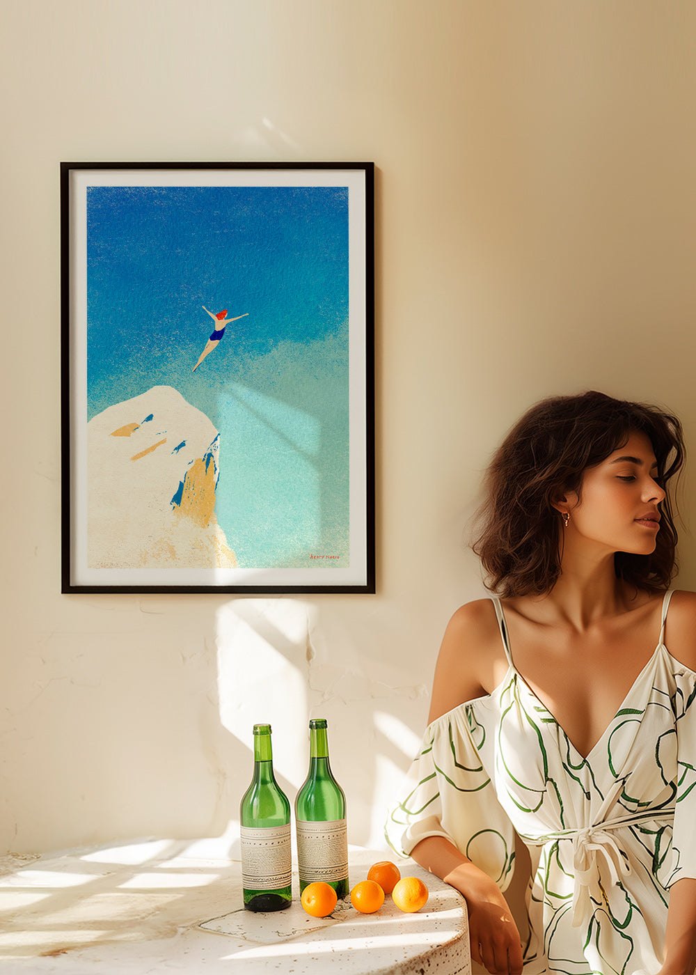 Illustratie: kliffen-duik tegen uitgestrekte blauwe lucht – Product3