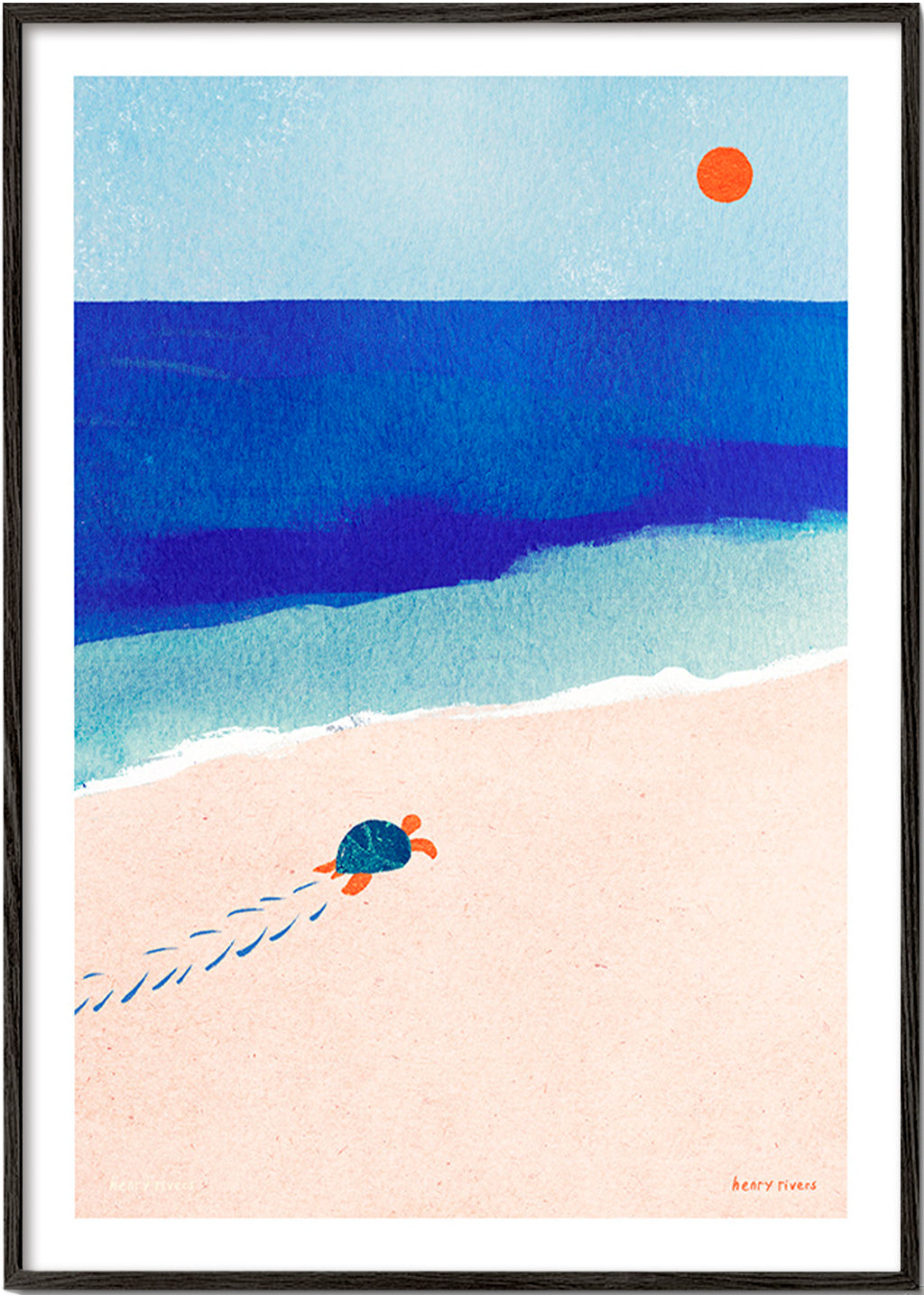 Illustratie schildpad op het strand – Black Frame