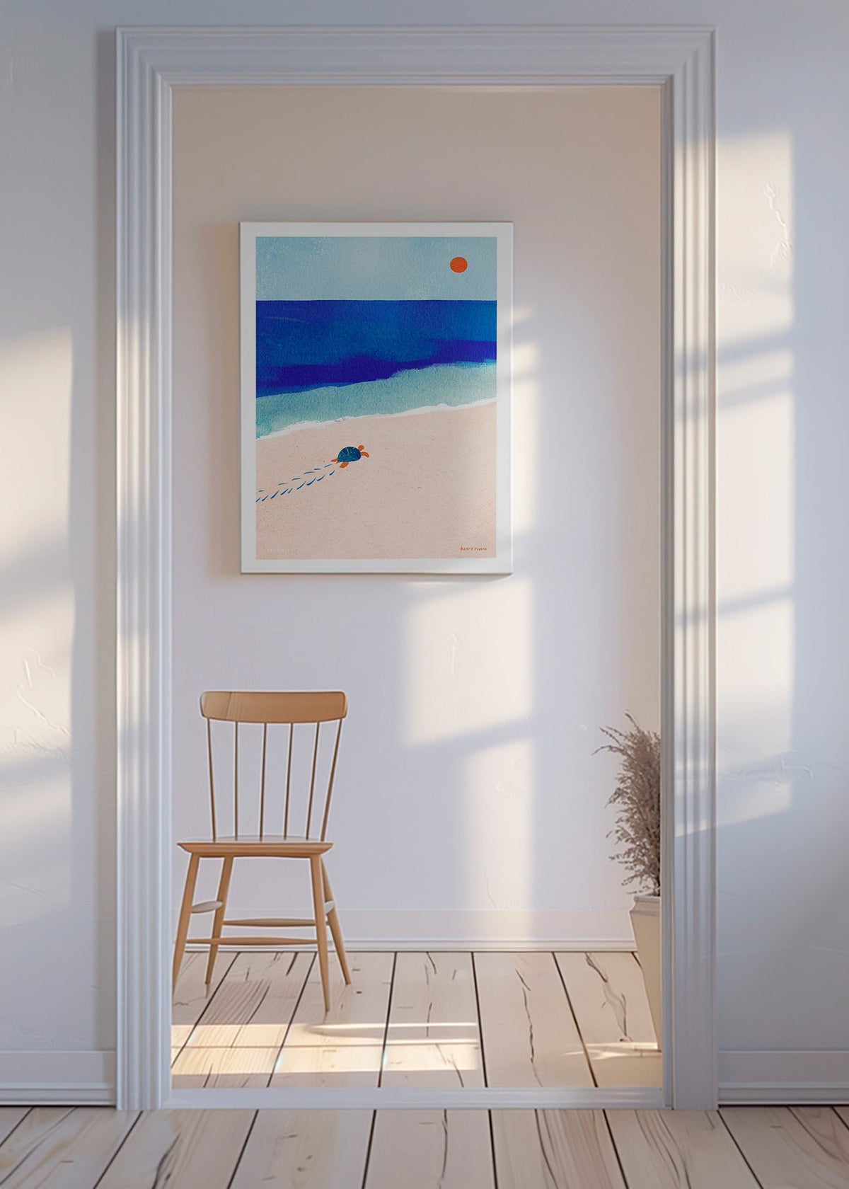 Illustratie schildpad op het strand – Canvas