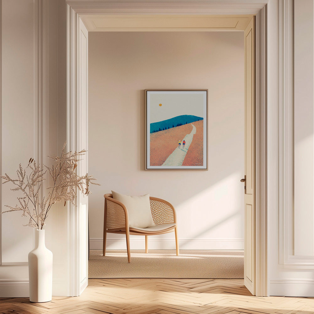 Keuken kunst met twee fietsers op een zonovergoten pad – Canvas1