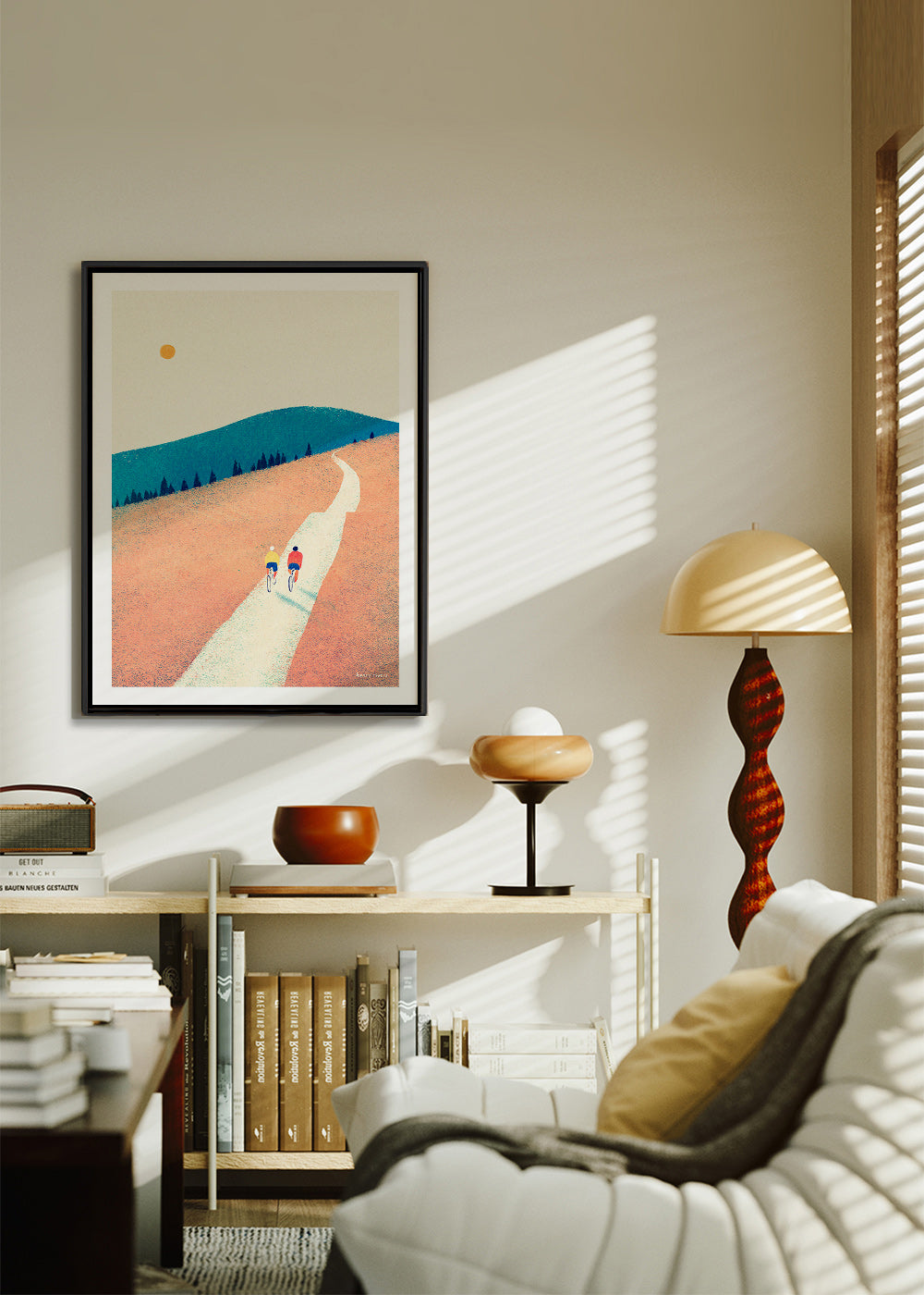 Keuken kunst met twee fietsers op een zonovergoten pad – Canvas2