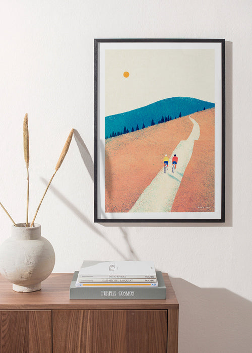 Keuken kunst met twee fietsers op een zonovergoten pad – Product1