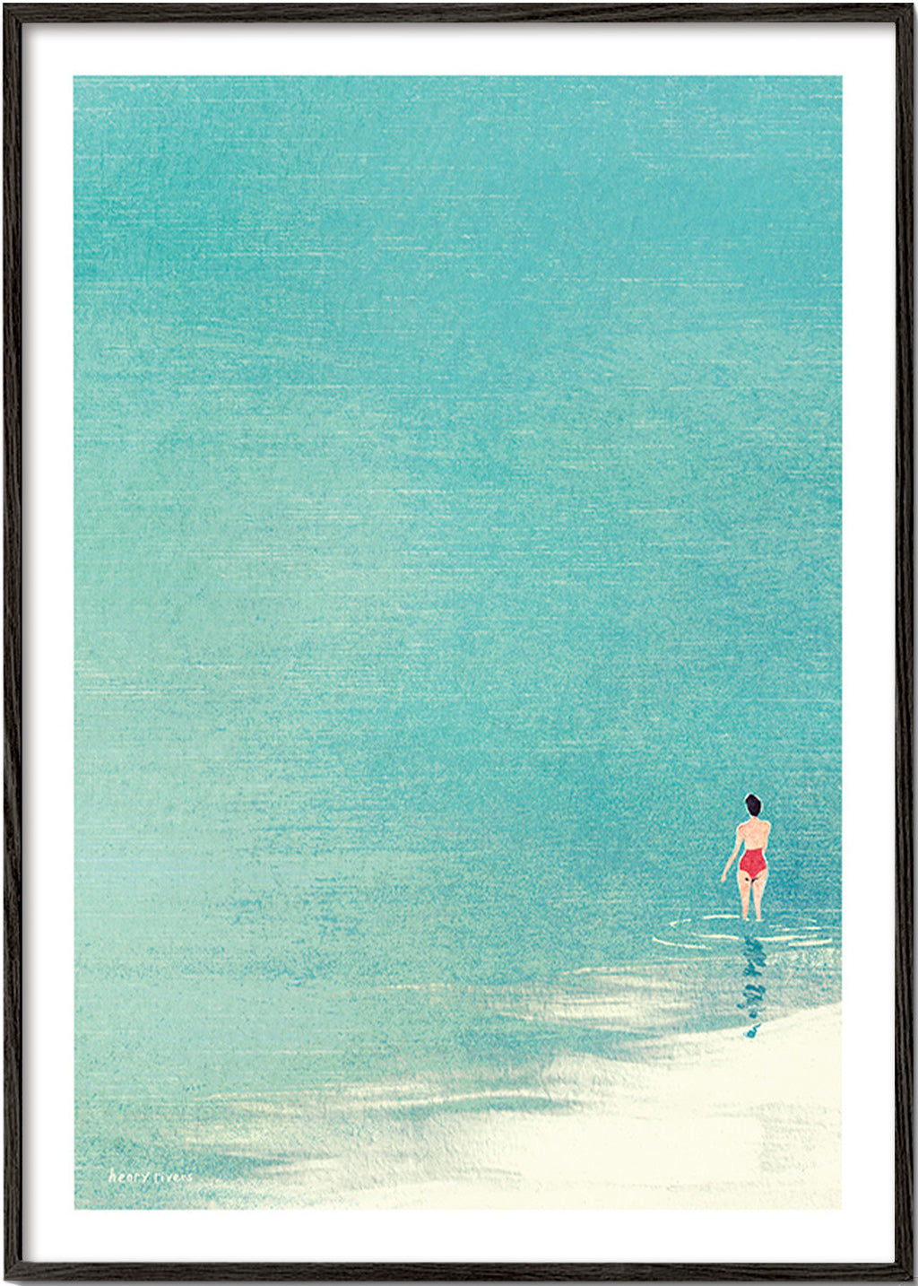 Landschap kunst: zwemmer op kalme horizon – Black Frame