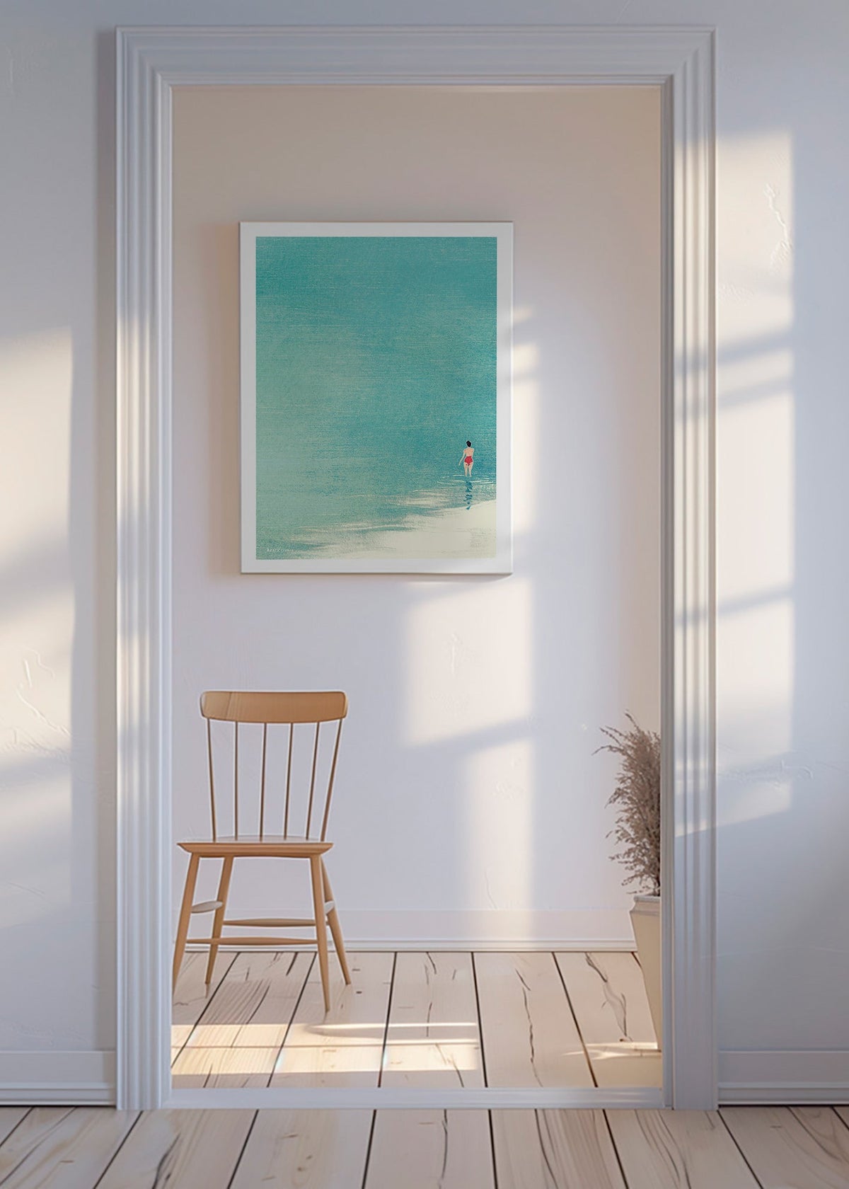 Landschap kunst: zwemmer op kalme horizon – Canvas