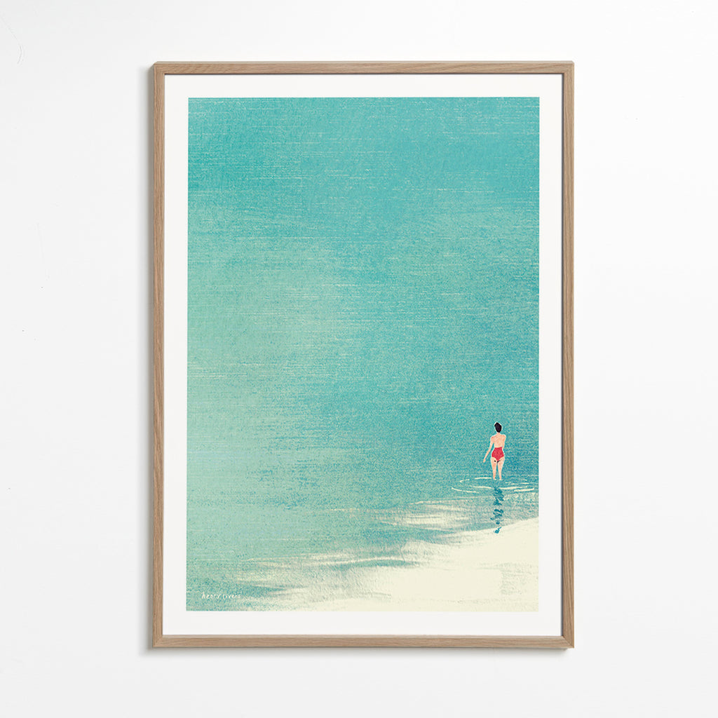 Landschap kunst: zwemmer op kalme horizon – Oak Frame
