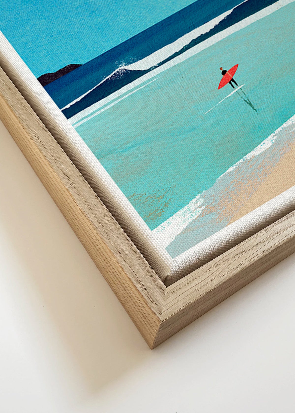 Sport kunst: surfer aan de oever – Canvas detail