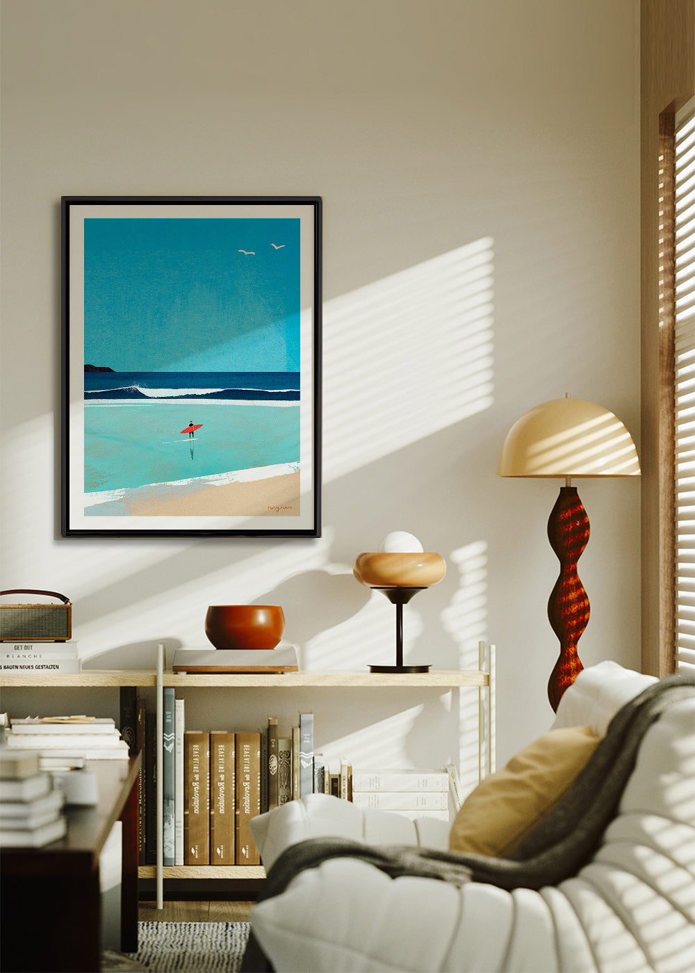 Sport kunst: surfer aan de oever – Canvas1