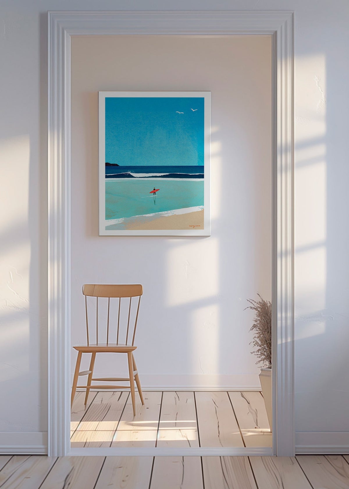Sport kunst: surfer aan de oever – Canvas