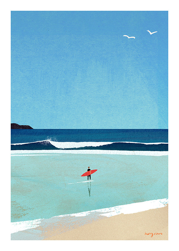 Sport kunst: surfer aan de oever