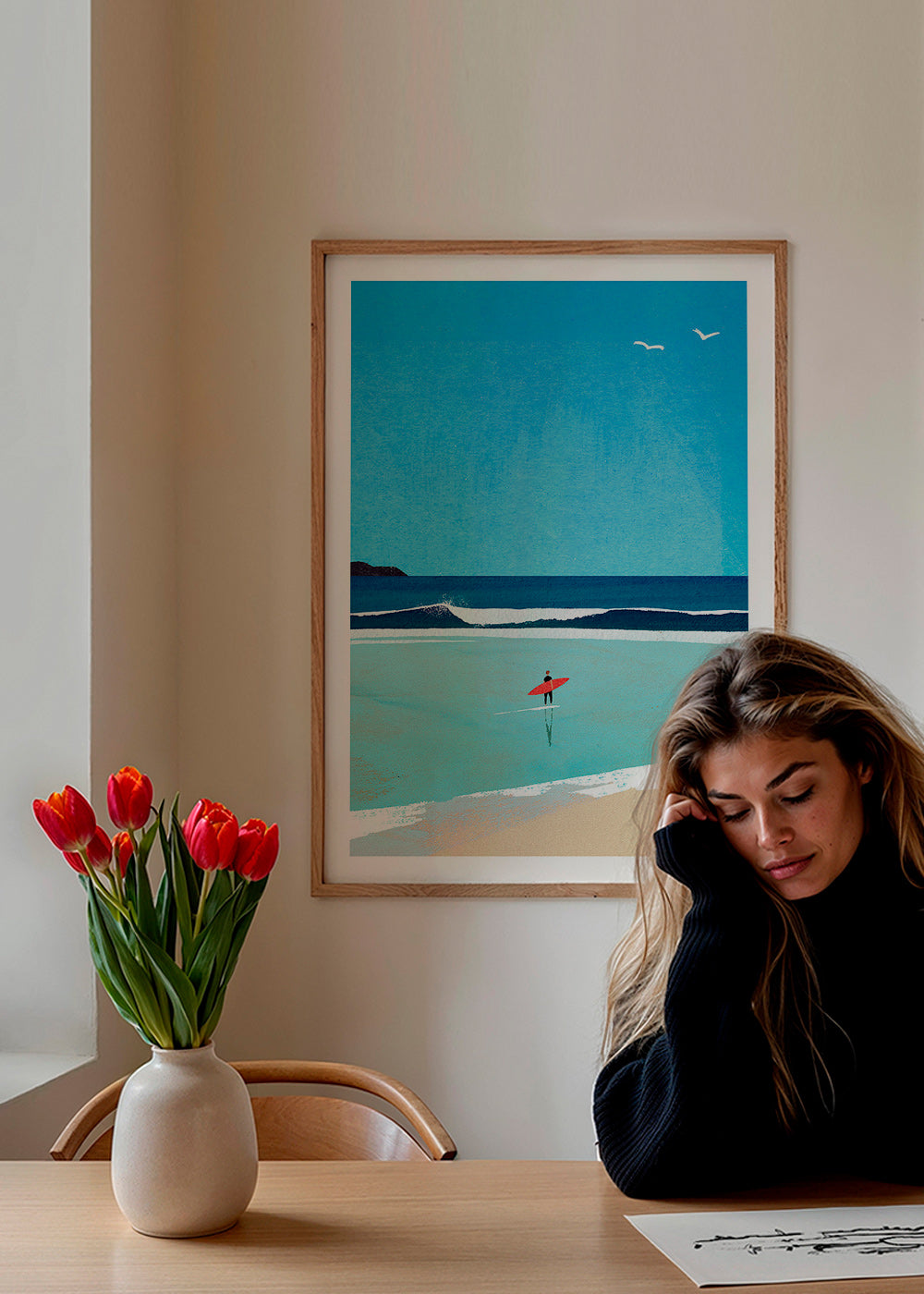 Sport kunst: surfer aan de oever – Product2