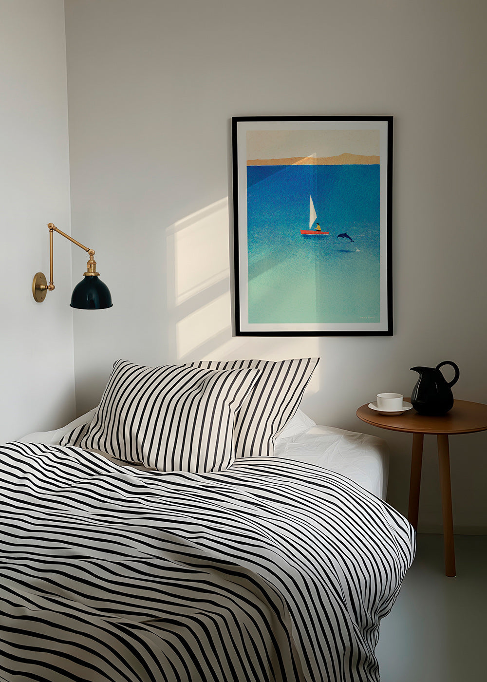 Kunstwerk met dolfijn en zeilboot op blauwe zee – Product2