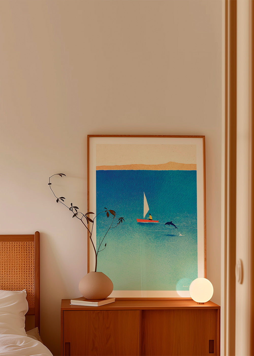 Kunstwerk met dolfijn en zeilboot op blauwe zee – Product3
