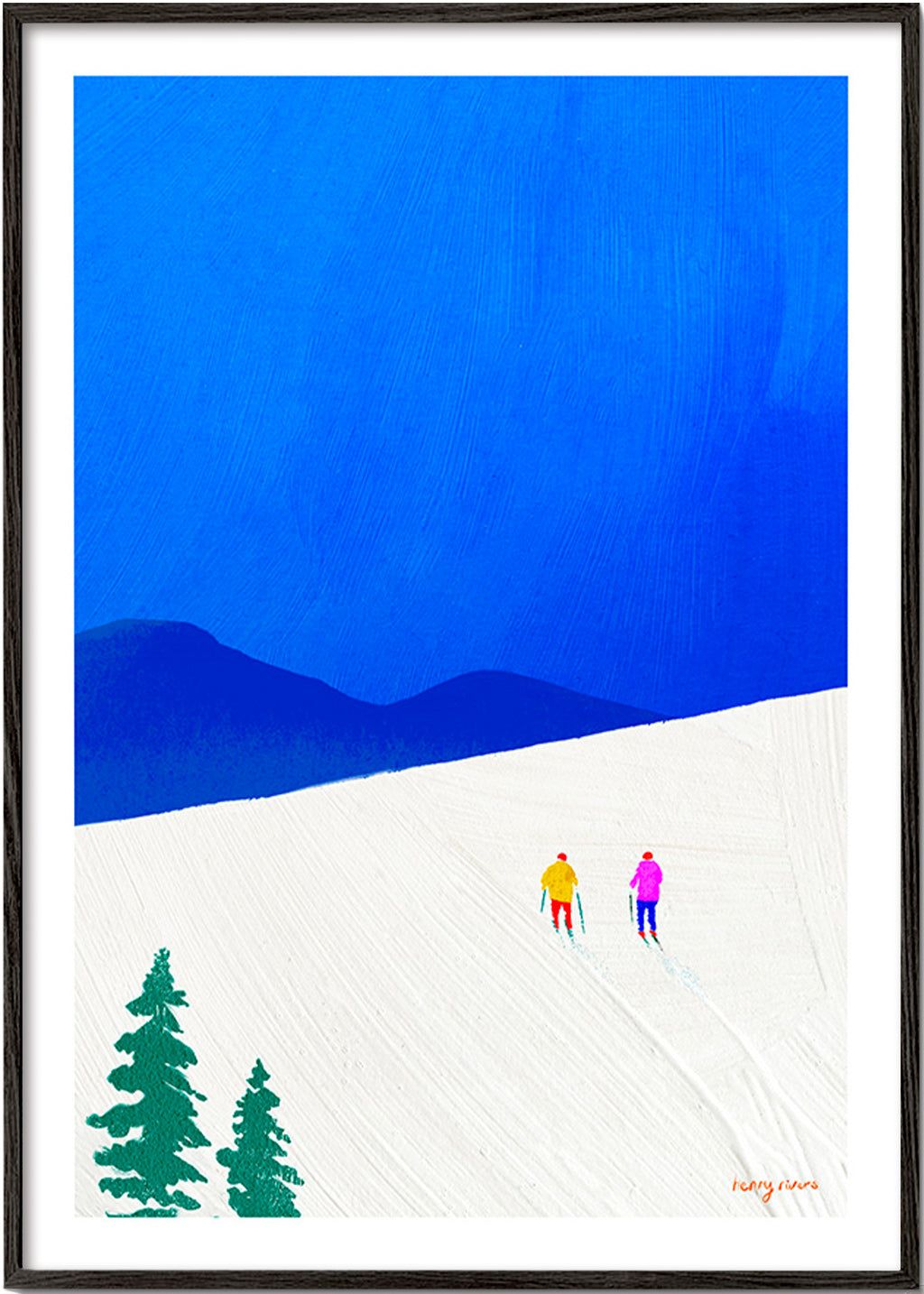 Sportkunst: twee skiërs op de helling – Black Frame