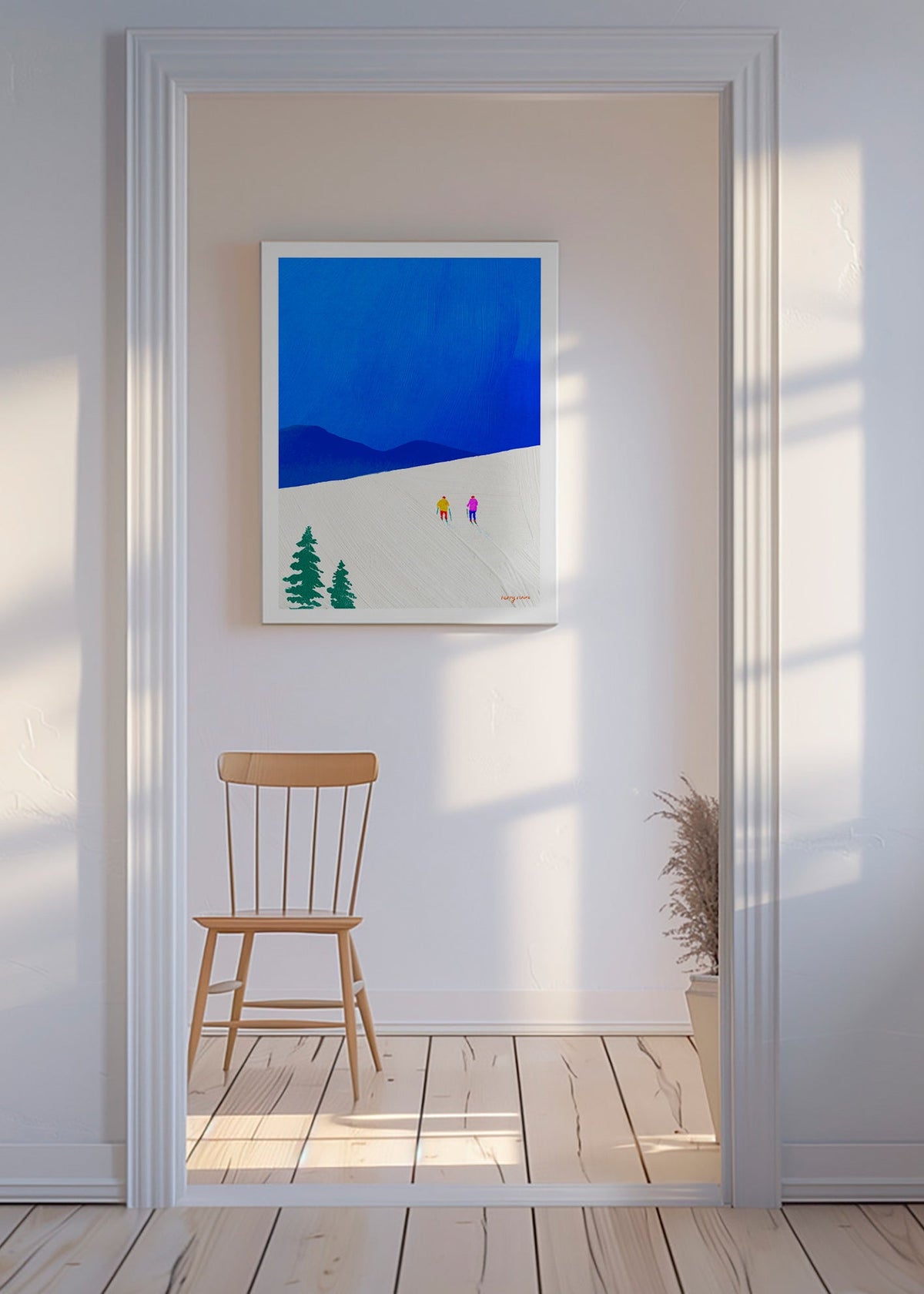 Sportkunst: twee skiërs op de helling – Canvas