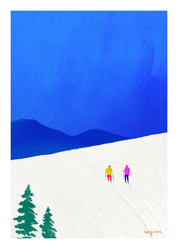 Sportkunst: twee skiërs op de helling