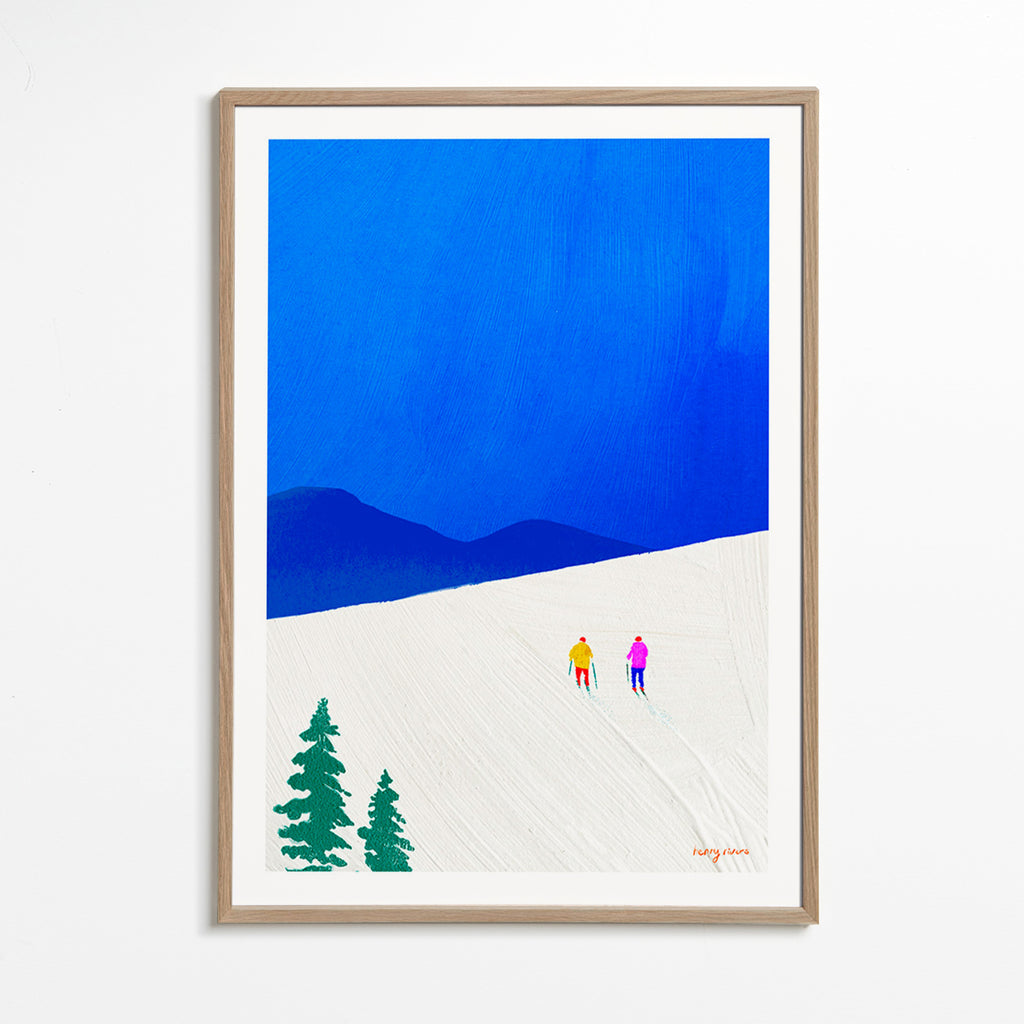 Sportkunst: twee skiërs op de helling – Oak Frame