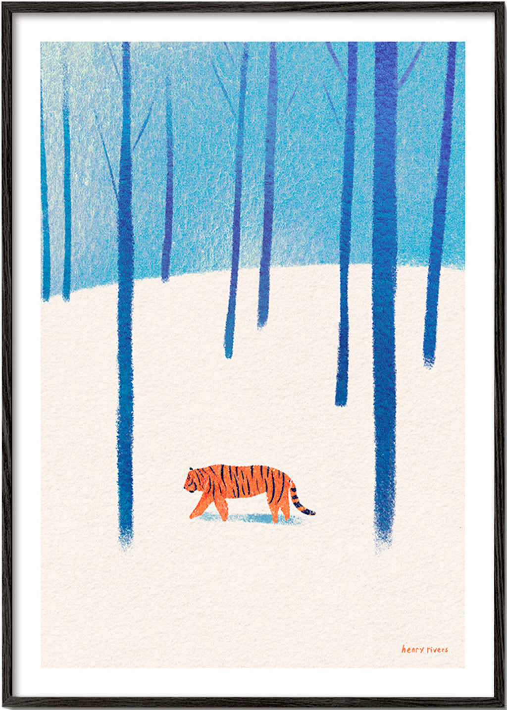 Dierenposter tijger in de sneeuw – Black Frame