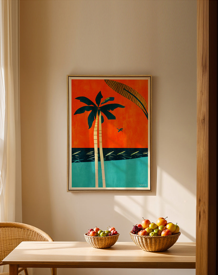 Barbados Sunset - Framed canvas in an interior