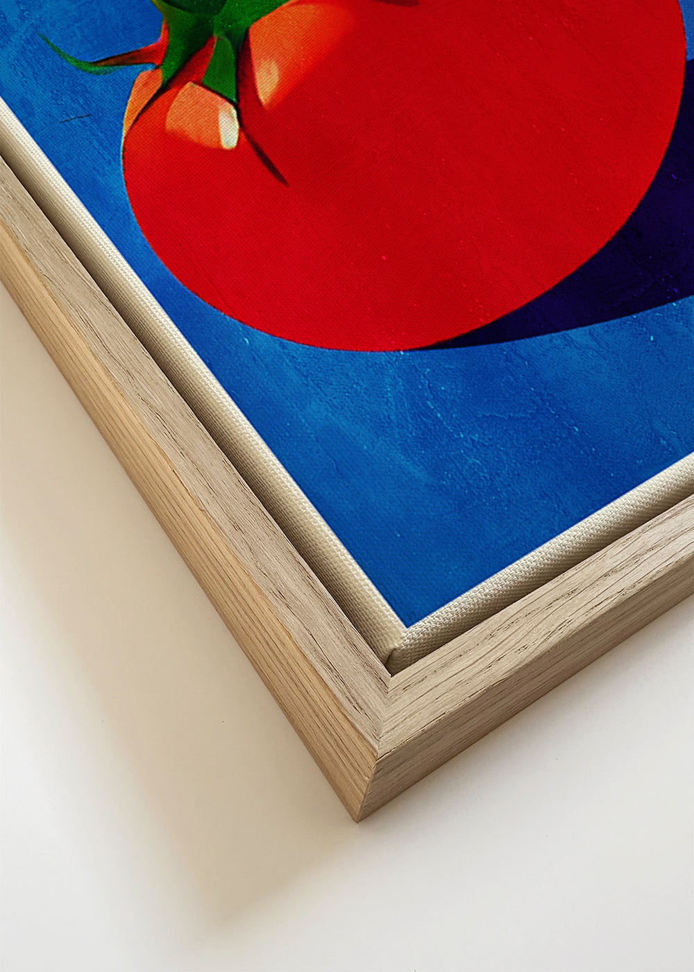 Keuken kunst met tomaten op blauw