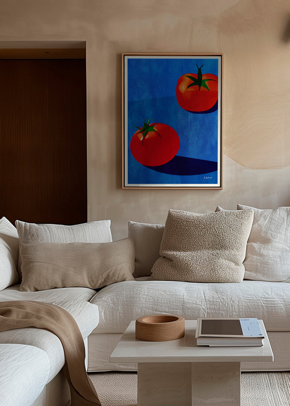 Keuken kunst met tomaten op blauw