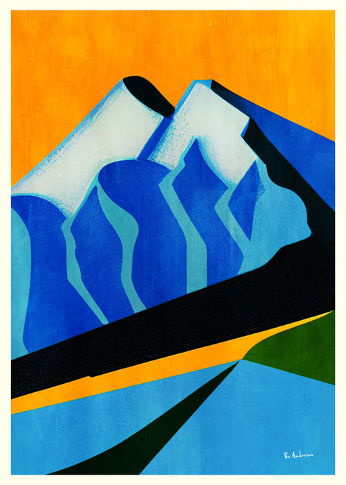 Landschap met gestileerde blauwe pieken