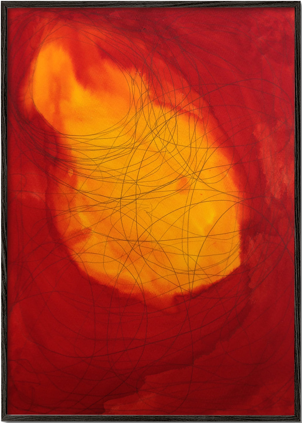 Abstract kunst in rood en geel – Black Frame