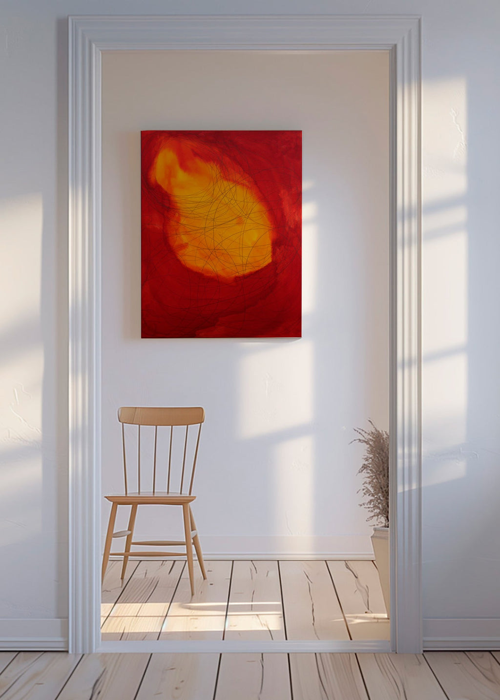 Abstract kunst in rood en geel – Canvas