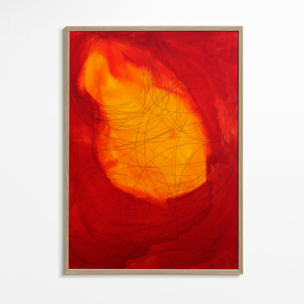 Abstract kunst in rood en geel – Oak Frame