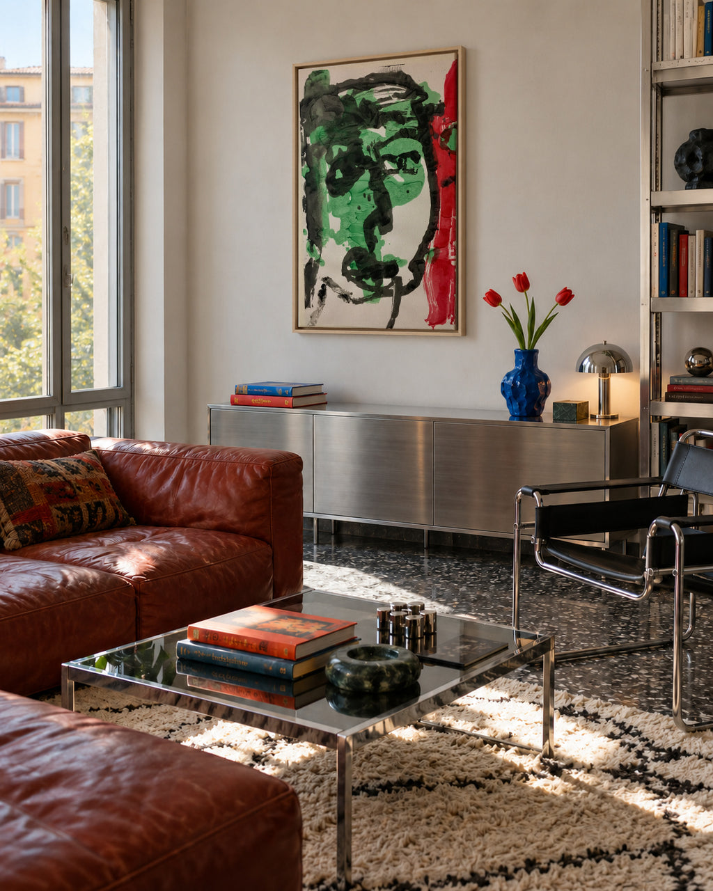The face - Raúl Sánchez - Framed canvas in an interior