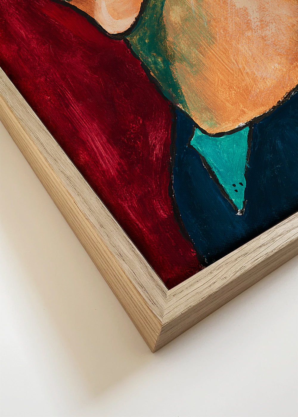 Abstracte kunst: gestileerd portret op dieprood
