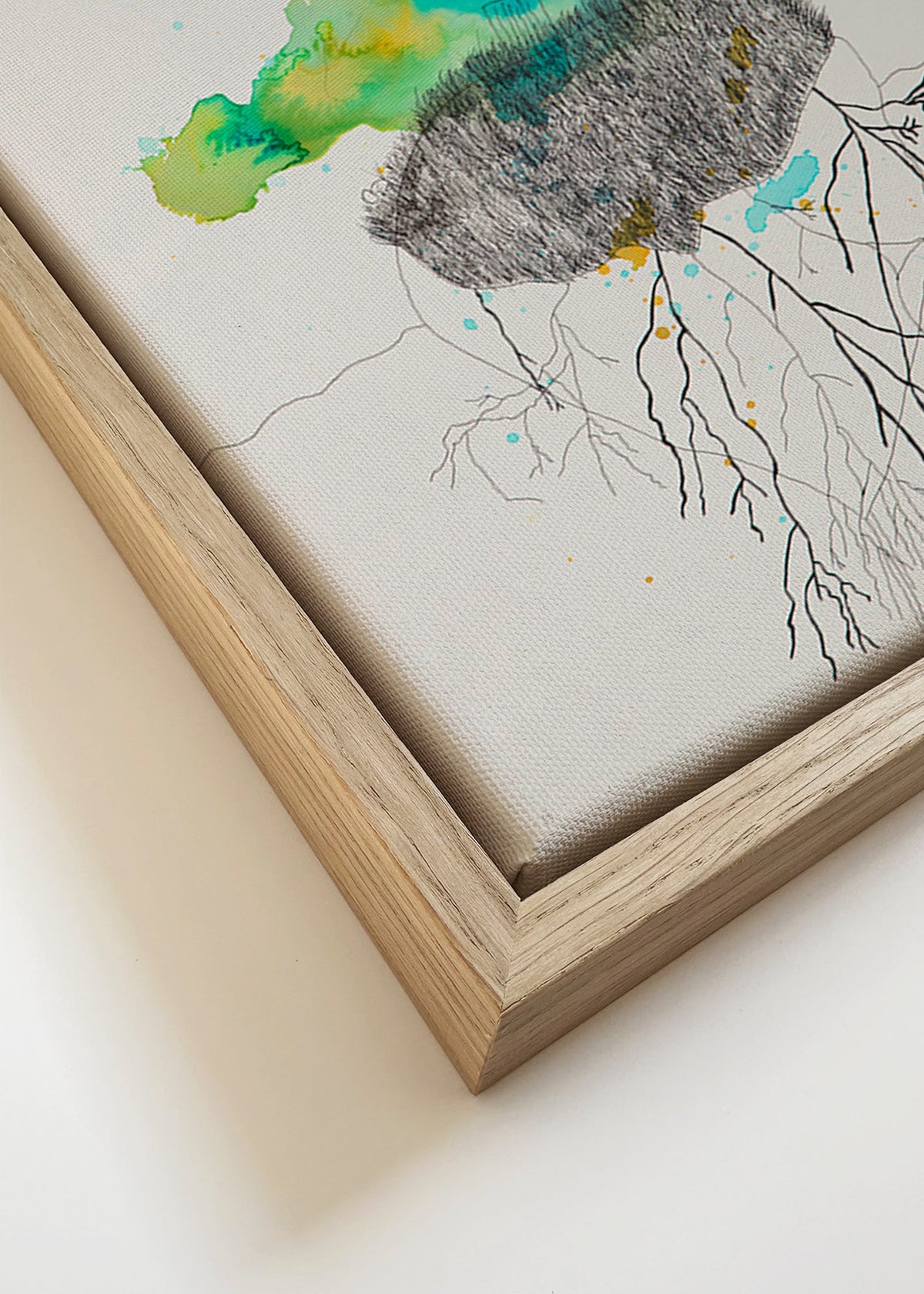 Botanische print boom en wortels in inkt en aquarel – Canvas detail